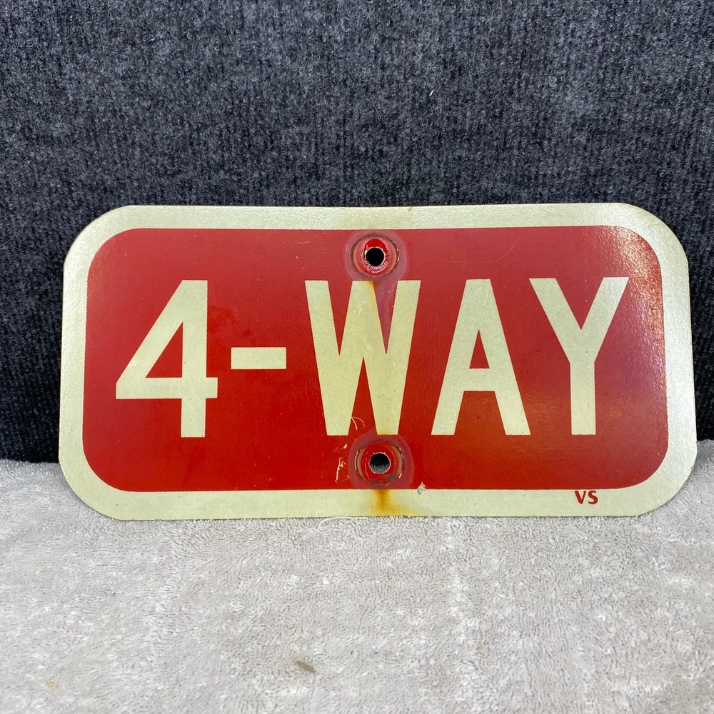 Vintage 4-WAY Metal Traffic Street Sign Red White Industrial Garage Decor 12x6